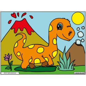 photo-Coloriage - Petit diplodocus - Tableau à colorier - Avec contours velours noir - Dès 3 ans