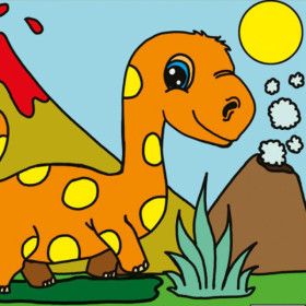Coloriage - Petit diplodocus - Tableau à colorier - Avec contours velours noir - Dès 3 ans