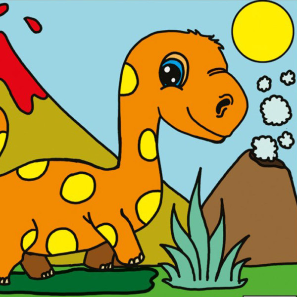 Coloriage - Petit diplodocus - Tableau à colorier - Avec contours velours noir - Dès 3 ans