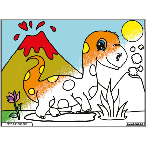 Coloriage - Petit diplodocus - Tableau à colorier - Avec contours velours noir - Dès 3 ans