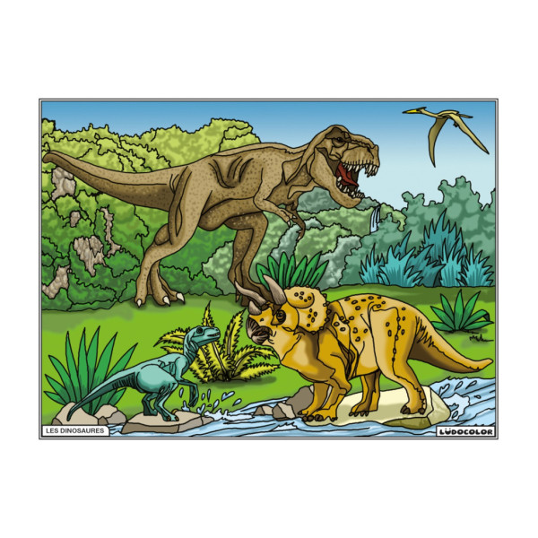 photo-Coloriage - Dinosaures - Tableau à colorier - Avec contours velours noir - Dès 3 ans