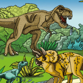 Coloriage - Dinosaures - Tableau à colorier - Avec contours velours noir - Dès 3 ans