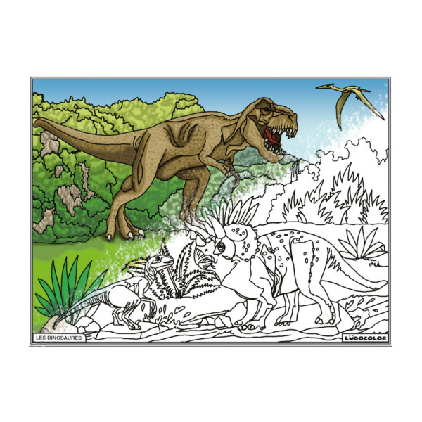 Coloriage - Dinosaures - Tableau à colorier - Avec contours velours noir - Dès 3 ans