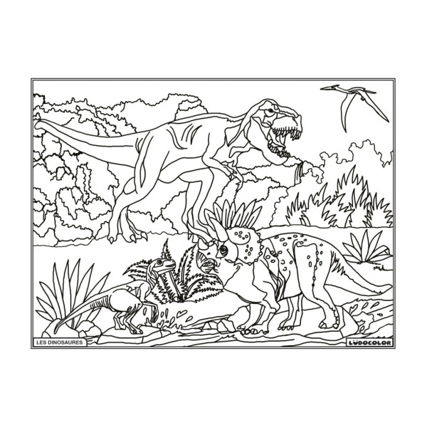Coloriage - Dinosaures - Tableau à colorier - Avec contours velours noir - Dès 3 ans