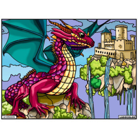 photo-Coloriage - Dragon - Tableau à colorier - Avec contours velours noir - Dès 3 ans