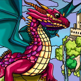 Coloriage - Dragon - Tableau à colorier - Avec contours velours noir - Dès 3 ans