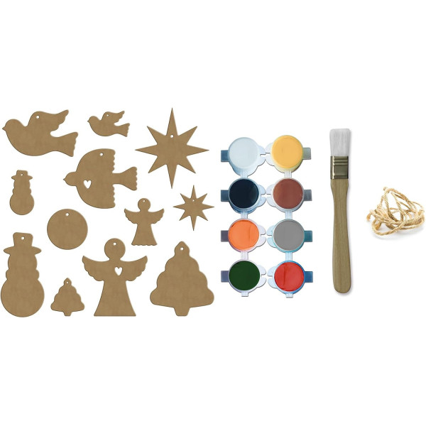 Kit créatif - Décorations de noël - Bois - A décorer - 12 formes + peinture + pinceau - Aladine