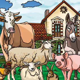 Coloriage - Animaux de la ferme - Tableau à colorier - Avec contours velours noir - Dès 3 ans