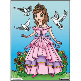 photo-Coloriage - Princesse - Tableau à colorier - Avec contours velours noir - Dès 3 ans
