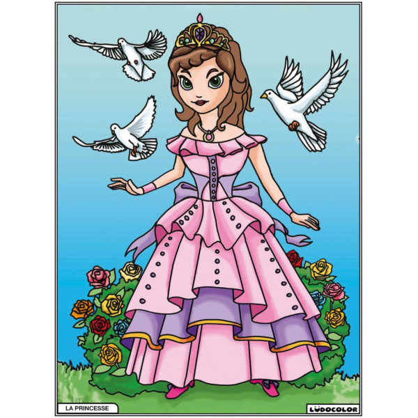 photo-Coloriage - Princesse - Tableau à colorier - Avec contours velours noir - Dès 3 ans
