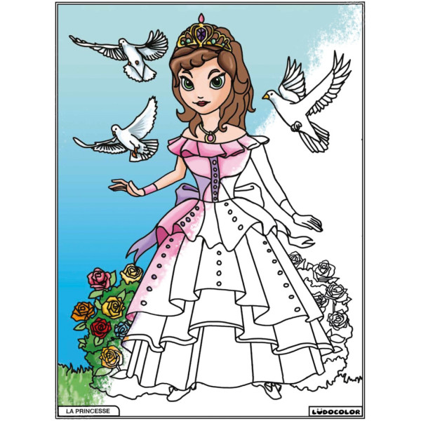 Coloriage - Princesse - Tableau à colorier - Avec contours velours noir - Dès 3 ans
