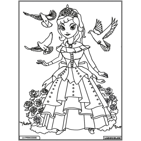 Coloriage - Princesse - Tableau à colorier - Avec contours velours noir - Dès 3 ans