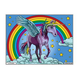 photo-Coloriage - Licorne arc en ciel - Tableau à colorier - Avec contours velours noir - Dès 3 ans
