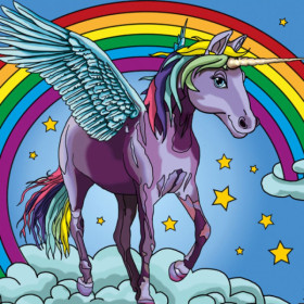 Coloriage - Licorne arc en ciel - Tableau à colorier - Avec contours velours noir - Dès 3 ans