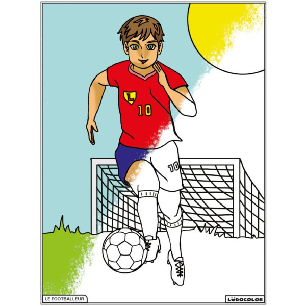 Coloriage - Footballeur - Tableau à colorier - Avec contours velours noir - Dès 3 ans