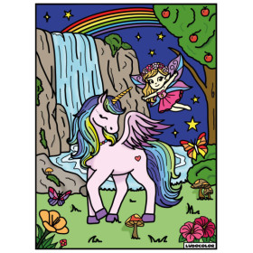 photo-Coloriage - Licorne - Tableau à colorier - Avec contours velours noir - Dès 3 ans