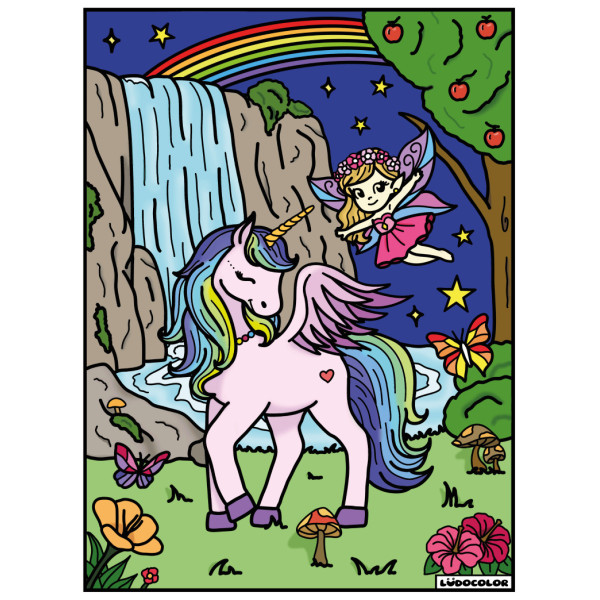 photo-Coloriage - Licorne - Tableau à colorier - Avec contours velours noir - Dès 3 ans