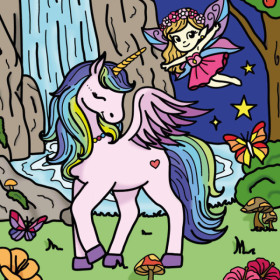 Coloriage - Licorne - Tableau à colorier - Avec contours velours noir - Dès 3 ans