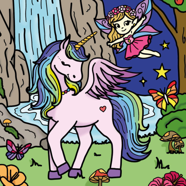 Coloriage - Licorne - Tableau à colorier - Avec contours velours noir - Dès 3 ans