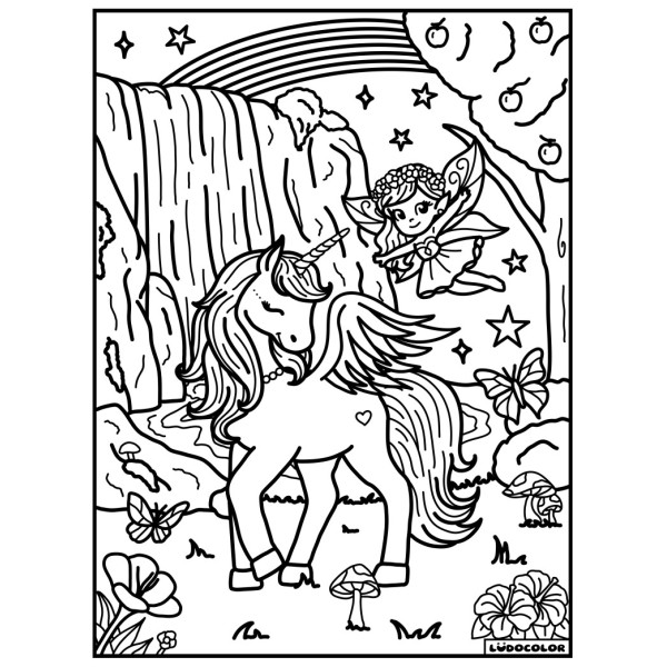 Coloriage - Licorne - Tableau à colorier - Avec contours velours noir - Dès 3 ans