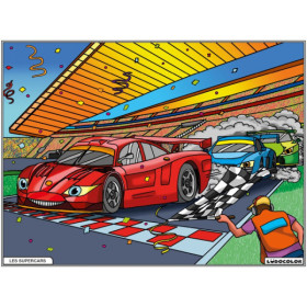 Coloriage - Supercars - Tableau à colorier - Avec contours velours noir - Dès 3 ans