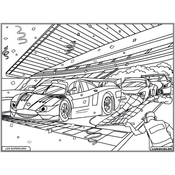 Coloriage - Supercars - Tableau à colorier - Avec contours velours noir - Dès 3 ans