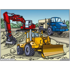 photo-Coloriage - Engins de travaux - Tableau à colorier - Avec contours velours noir - Dès 3 ans