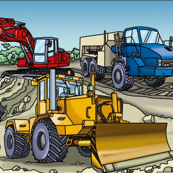 Coloriage - Engins de travaux - Tableau à colorier - Avec contours velours noir - Dès 3 ans
