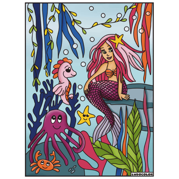 photo-Coloriage - Sirène - Tableau à colorier - Avec contours velours noir - Dès 3 ans