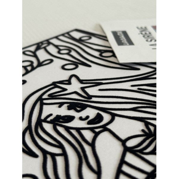 Coloriage - Sirène - Tableau à colorier - Avec contours velours noir - Dès 3 ans