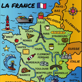 Coloriage - Carte de France - Tableau à colorier - Avec contours velours noir - Dès 3 ans