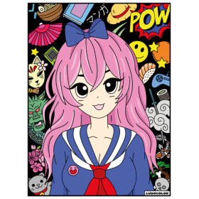 photo-Coloriage - Manga - Tableau à colorier - Avec contours velours noir - Dès 3 ans