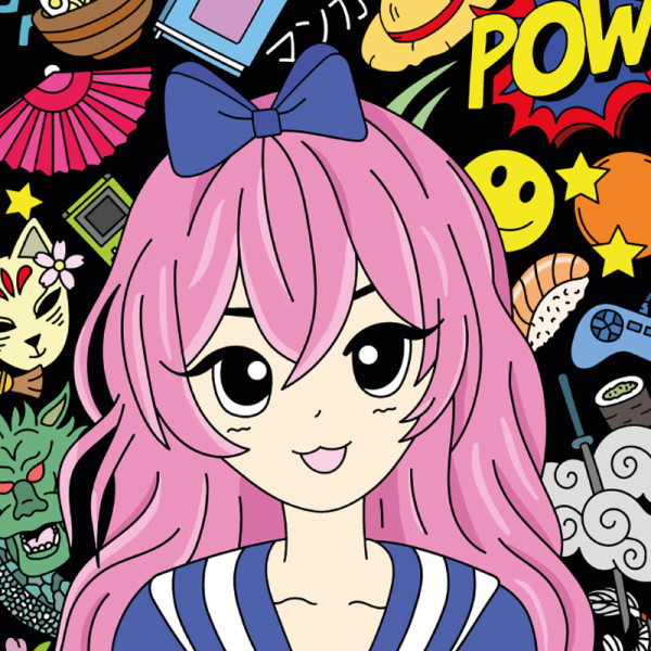 Coloriage - Manga - Tableau à colorier - Avec contours velours noir - Dès 3 ans