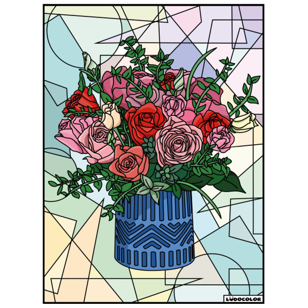 Coloriage - Bouquet de roses - Tableau à colorier - Avec contours velours noir - Dès 3 ans