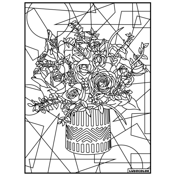 Coloriage - Bouquet de roses - Tableau à colorier - Avec contours velours noir - Dès 3 ans