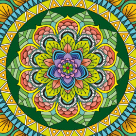 Coloriage - Mandala floral - Tableau à colorier - Avec contours velours noir - Dès 3 ans
