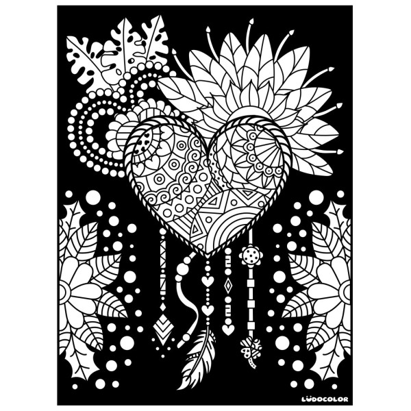 Coloriage - Attrape rêve - Tableau à colorier - Avec contours velours noir - Dès 3 ans