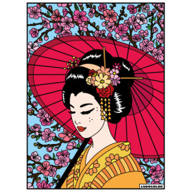 photo-Coloriage - Geisha - Tableau à colorier - Avec contours velours noir - Dès 3 ans