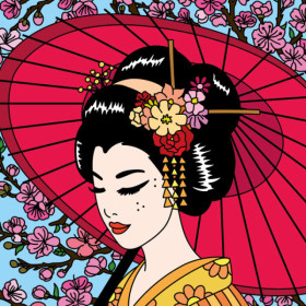 Coloriage - Geisha - Tableau à colorier - Avec contours velours noir - Dès 3 ans