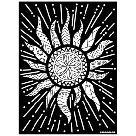 photo-Coloriage - Mandala soleil - Tableau à colorier - Avec contours velours noir - Dès 3 ans