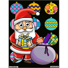 photo-Coloriage - Père noël - Tableau à colorier - Avec contours velours noir - Dès 3 ans