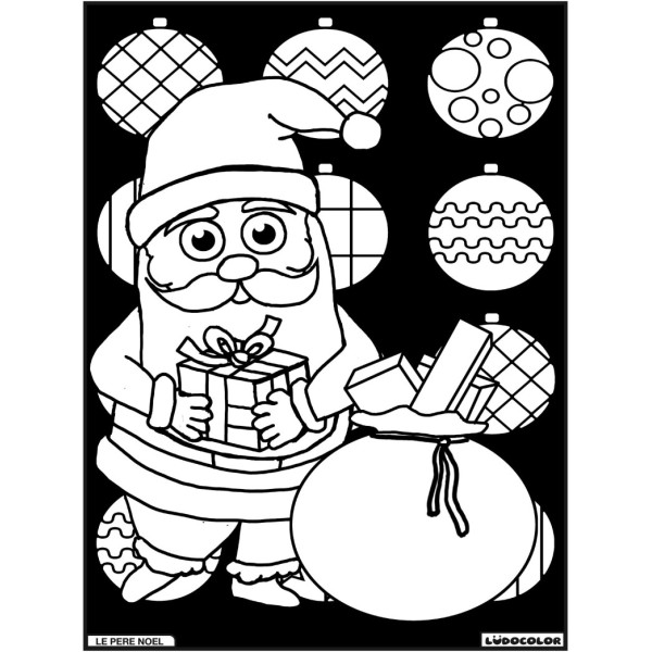 Coloriage - Père noël - Tableau à colorier - Avec contours velours noir - Dès 3 ans