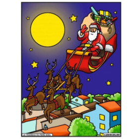 photo-Coloriage - Traineau père noël - Tableau à colorier - Avec contours velours noir - Dès 3 ans