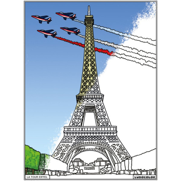 Coloriage - Tour Eiffel - Tableau à colorier - Avec contours velours noir - Dès 3 ans