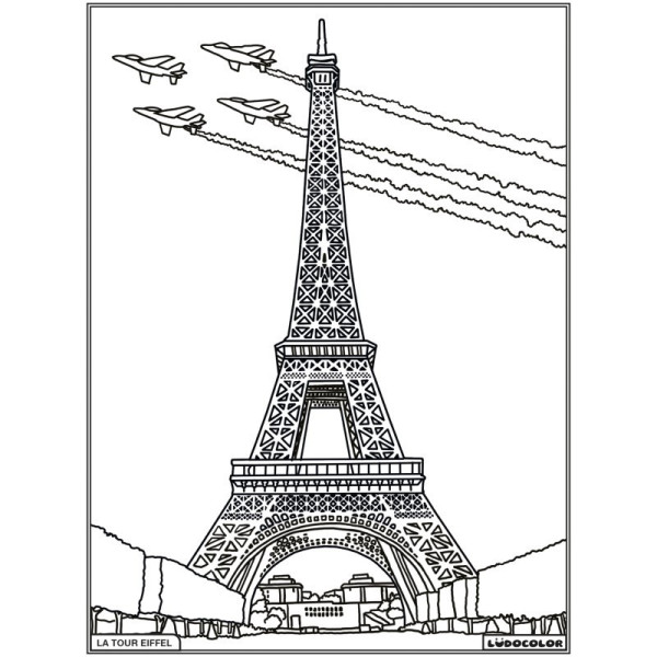 Coloriage - Tour Eiffel - Tableau à colorier - Avec contours velours noir - Dès 3 ans