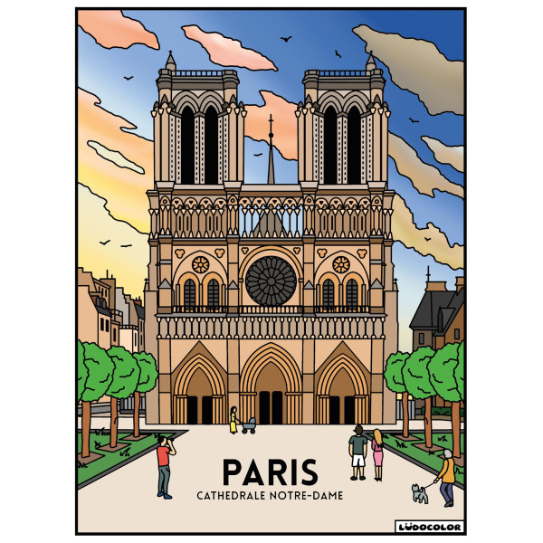photo-Coloriage - Notre dame de Paris - Tableau à colorier - Avec contours velours noir - Dès 3 ans