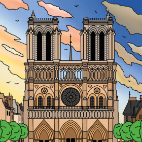 Coloriage - Notre dame de Paris - Tableau à colorier - Avec contours velours noir - Dès 3 ans
