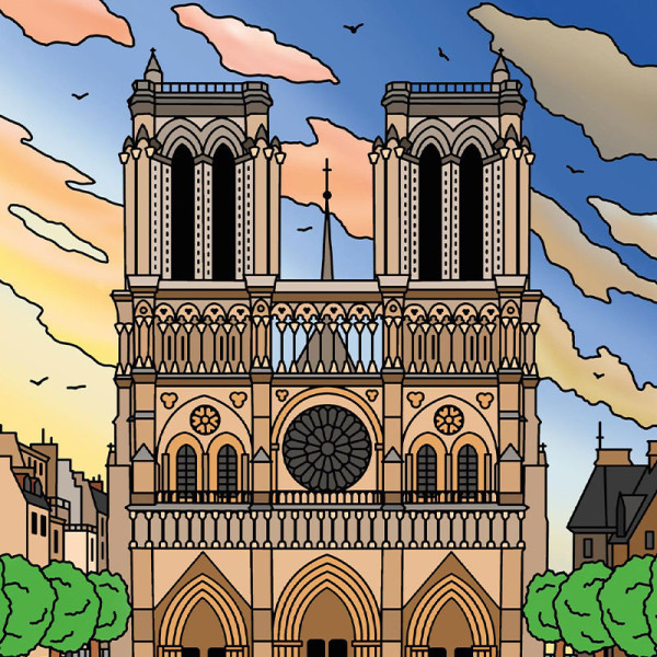 Coloriage - Notre dame de Paris - Tableau à colorier - Avec contours velours noir - Dès 3 ans