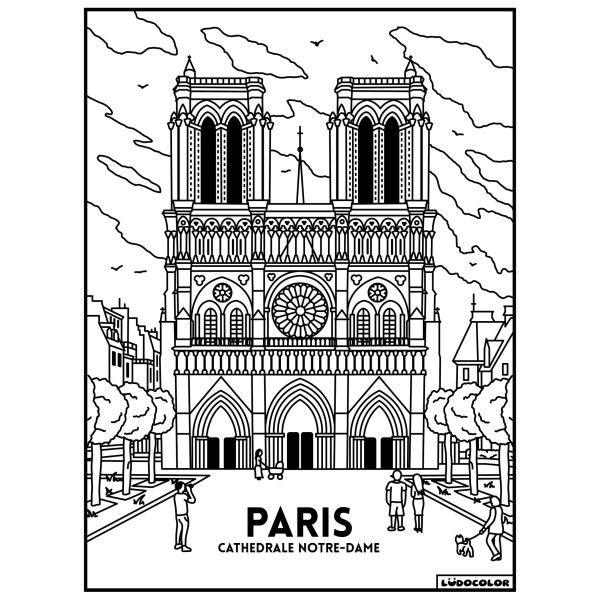 Coloriage - Notre dame de Paris - Tableau à colorier - Avec contours velours noir - Dès 3 ans
