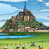 Coloriage - Mont Saint-Michel - Tableau à colorier - Avec contours velours noir - Dès 3 ans